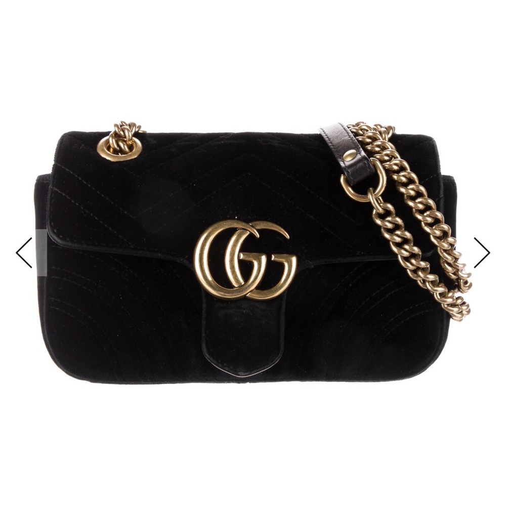 Gucci GG Marmont Small Black Velvet Shoulder Bag (Authentic)
